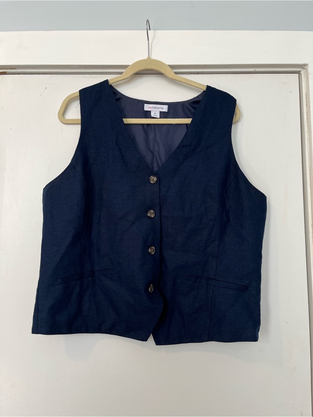 Liz Claiborne Blue Button Vest linen blend women’s XL tank